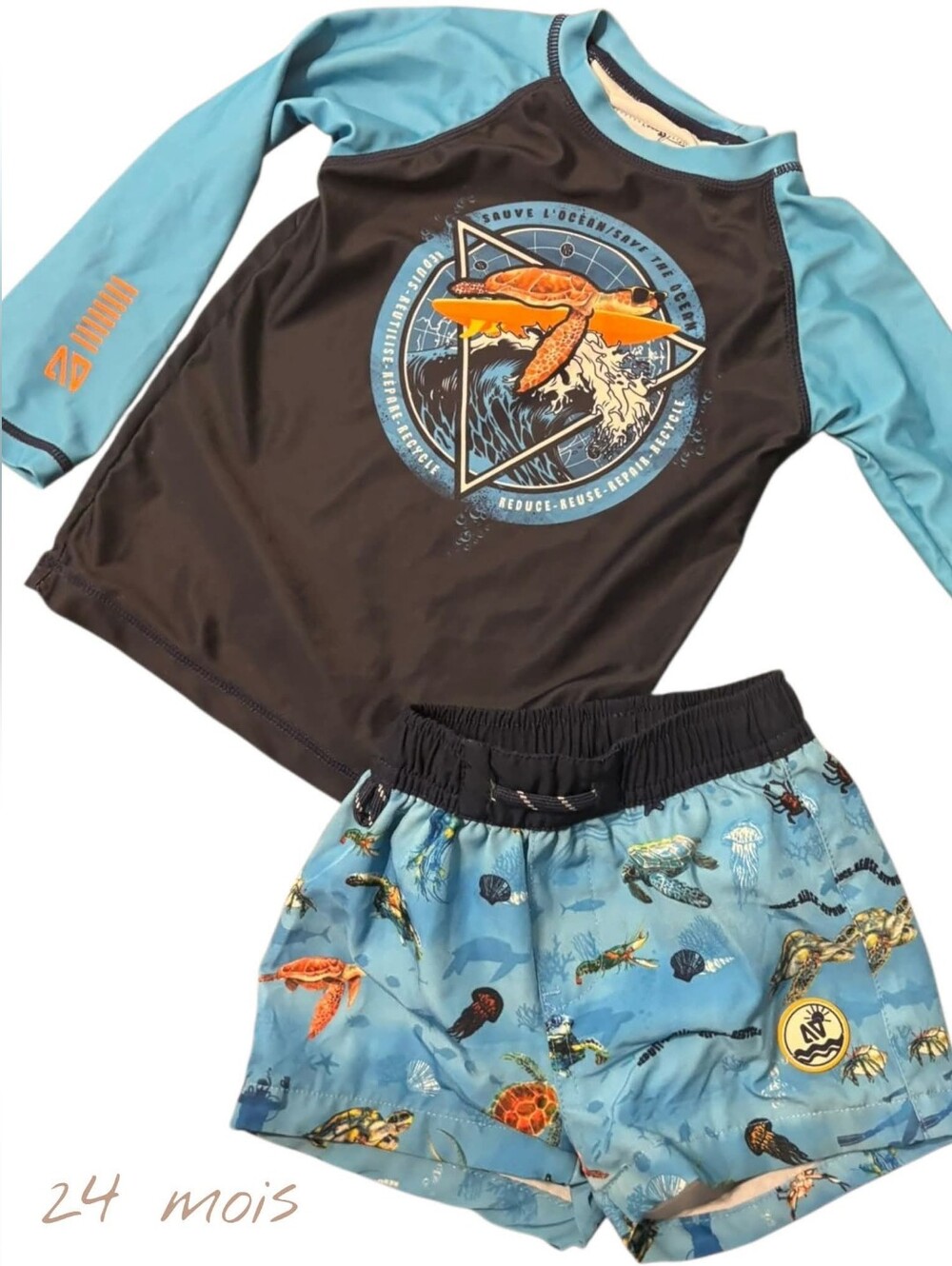 Kids Sea Turtle Rash Guard Set - Blue/Black Maillot NANO 24 Mois